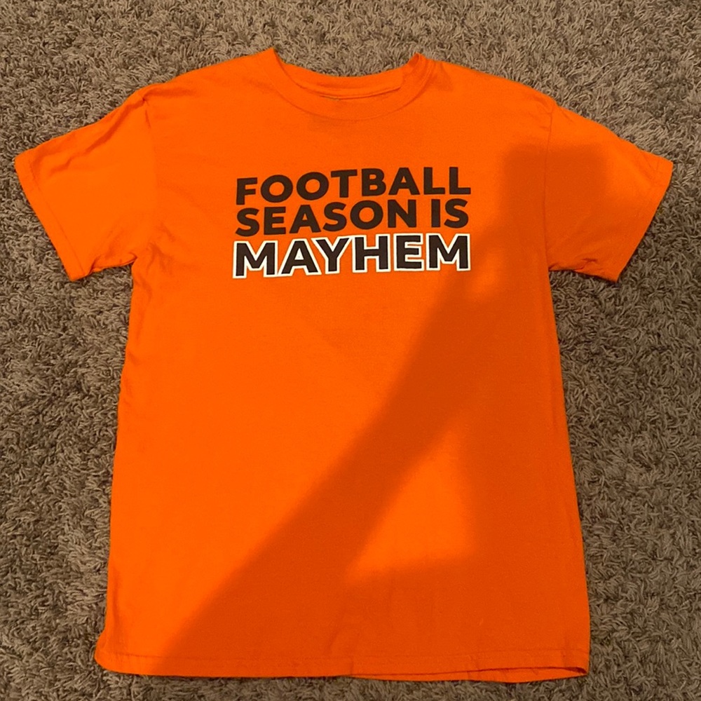 Gildan Orange “Football Season Is Mayhem” All State Promo Shirt. Adult Medium.